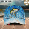 Maxcorners Fishing Light Blue Water Splash Personalized Name 3D Cap (12 Fish Species)