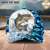 Maxcorners Fishing White Blue Camo Circle Splash Personalized Name 3D Cap (12 Fish Species)
