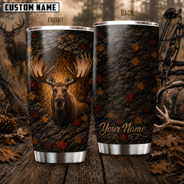 Maxcorners Hunting Moose Pinecone Autumn Leaves Personalized Name 3D Tumbler