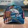 Maxcorners Fishing American Flag Wave Hook Personalized Name 3D Cap (12 Fish Species)