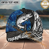 Maxcorners Fishing Blue Water Tribal Metal Personalized Name 3D Cap (12 Fish Species)