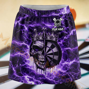 Maxcorners Darts Purple Lightning Skull Dartboard Personalized 3D Skort, Skirts With Shorts
