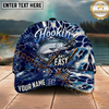 Maxcorners Fishing Hookin Adventure Blue Hexagon Multi Options Personalized Name 3D Cap (11 Fish Species)