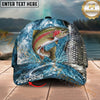 Maxcorners Fishing Silver Scale Water Splash Personalized Name 3D Cap (12 Fish Species)