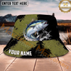 Maxcorners Fishing Olive Splash Camo Personalized Name 3D Bucket Hat (12 Fish Species)