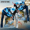 Maxcorners Fishing Blue Scale Splash Personalized Name, Team Name 3D Long Sleeve Shirt ( 12 Fish Species)