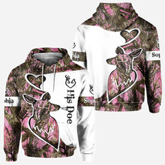 Maxcorners Her Buck His Doe, Personalized Hunting All Over Shirt, Personalized 3D Hoodie For Hunting Lover TU2711