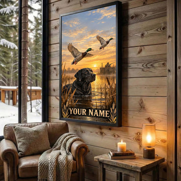 Maxcorners Duck Hunting Black Labrador Flying Mallards Sunset Personalized Canvas Wall Art