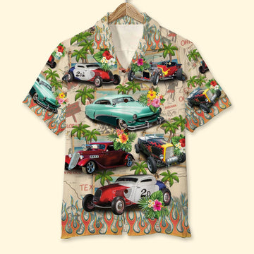 Maxcorners Custom Hot Rod Photo Hawaiian Shirt, American Map Pattern
