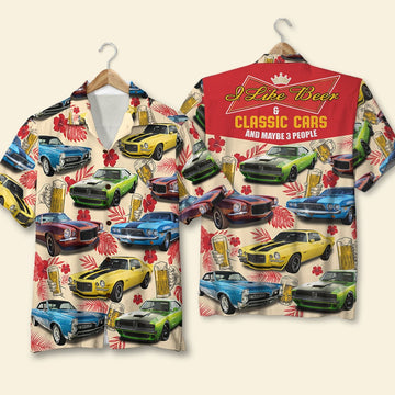 Maxcorners I Like Beer & Classic Cars And Maybe 3 People - Custom Classic Car Photo Hawaiian Shirt