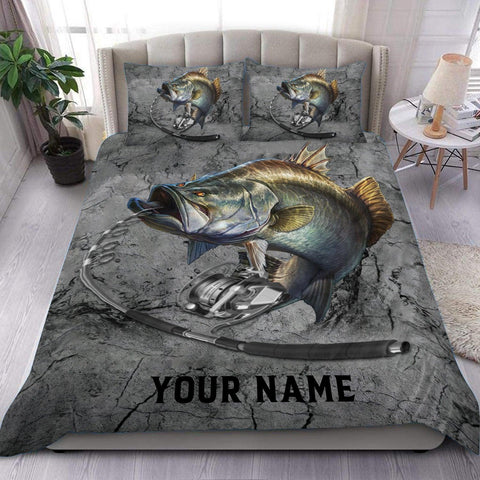 Maxcorners Personalized Gray Fishing Bedding Set