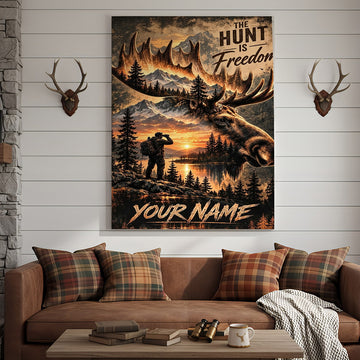 Maxcorners Moose Hunting Red Sun Snowy River Personalized Canvas Wall Art