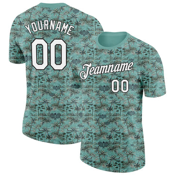 Maxcorners Pickleball Paddle Tropical Teal Palm Tree Silhouette Pattern Personalized Name 3D Unisex Shirt