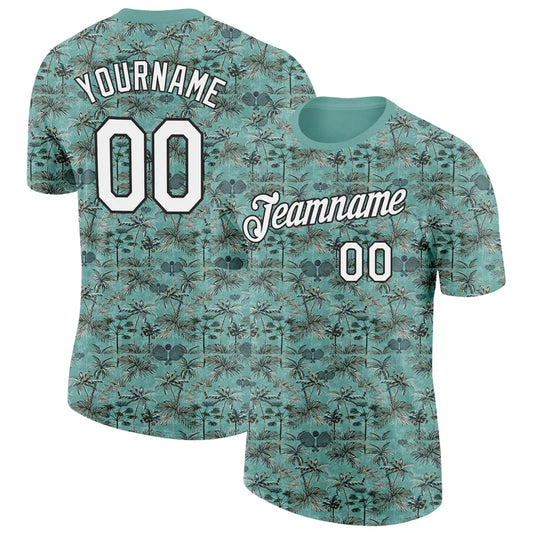 Maxcorners Pickleball Paddle Tropical Teal Palm Tree Silhouette Pattern Personalized Name 3D Unisex Shirt