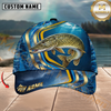 Maxcorners Fishing Blue Gold Wave Design Personalized Name 3D Cap
