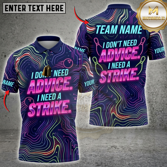 Maxcorners Bowling I Don't Need Therapy I Need A Strike Rainbow Swirl Pattern Multicolor Customized Name, Team Name 3D Shirts ( 4 Colors )