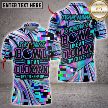 Maxcorners Bowling Neon I Bowl Like An Old Man Personalized Name 3D Unisex Shirt