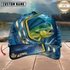 Maxcorners Fishing Blue Gold Wave Design Personalized Name 3D Cap