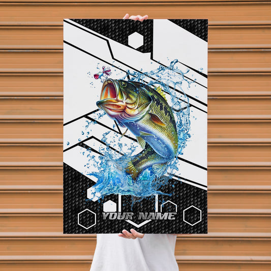 Maxcorners Largemouth Bass Fishing Tech Carbon Geometry Splash Design Personalized Name 3D Poster