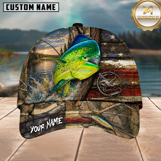 Maxcorners Fishing Rustic American Flag Personalized 3D Cap