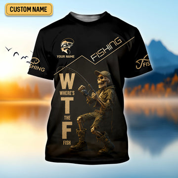 Maxcorners Where's The Fish, Funny Skeleton Fishing Shirts, UPF Fishing Shirts, Gag Gifts For Men, Funny Fishing Shirt