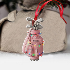 Maxcorners Pink Golf Bag Acrylic Ornament, Personalized Xmas Ornaments, Christmas Tree Ornaments, Gift For Golfer