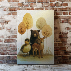 Maxcorners Rustic Woodland Animal Canvas – Bear Deer Duck Wildlife Wall Décor LM2611