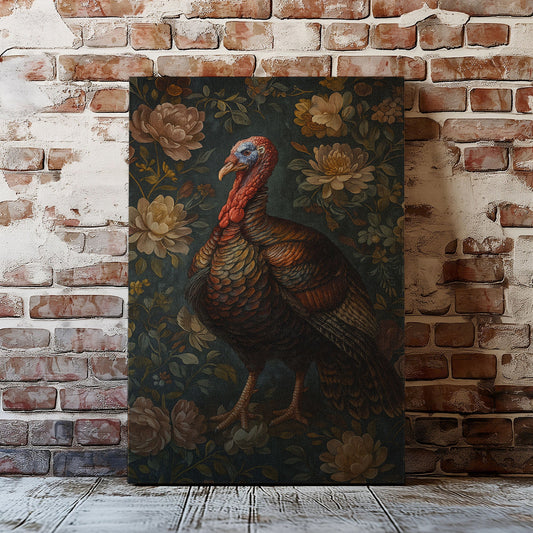 Maxcorners Vintage Turkey Canvas Print – Rustic Floral Wildlife Wall Art LM2611