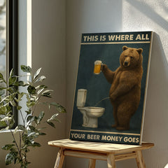 Maxcorners Funny Beer Bear Canvas – Hilarious Bathroom & Bar Wall Art LM2611