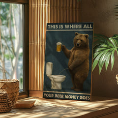 Maxcorners Funny Beer Bear Canvas – Hilarious Bathroom & Bar Wall Art LM2611