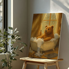 Maxcorners Cozy Bear Bath Canvas – Cute Animal Bathroom Wall Art LM2611