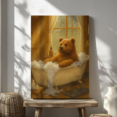 Maxcorners Cozy Bear Bath Canvas – Cute Animal Bathroom Wall Art LM2611