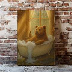 Maxcorners Cozy Bear Bath Canvas – Cute Animal Bathroom Wall Art LM2611