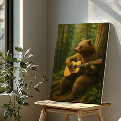 Maxcorners Guitar Bear Canvas Rustic Forest Animal Wall Art LM2611
