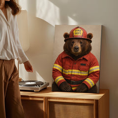 Maxcorners Firefighter Bear Canvas Heroic Animal Wall Art for Home & Office LM2611