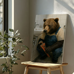 Maxcorners Plumber Bear Canvas Funny Handyman Bathroom Wall Art LM2611