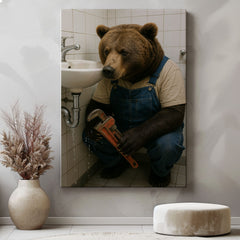 Maxcorners Plumber Bear Canvas Funny Handyman Bathroom Wall Art LM2611