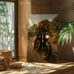 Maxcorners Biker Lion Canvas Badass Motorcycle Animal Wall Art LM2611