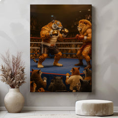 Maxcorners Tiger vs Lion Boxing Canvas Epic Animal Fight Wall Art LM2611