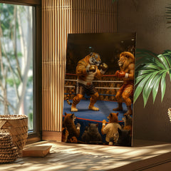 Maxcorners Tiger vs Lion Boxing Canvas Epic Animal Fight Wall Art LM2611