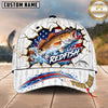 Maxcorners Fishing Graphic Patriotic US Flag Cracked Effect Customized Name 3D Cap