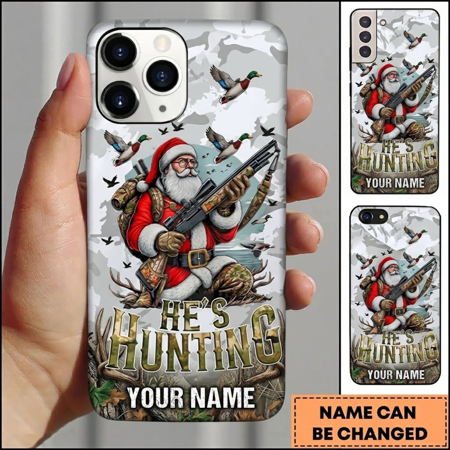 Maxcorners Hunting Deer Hunter White Camo Personalized Name 3D Phone Case