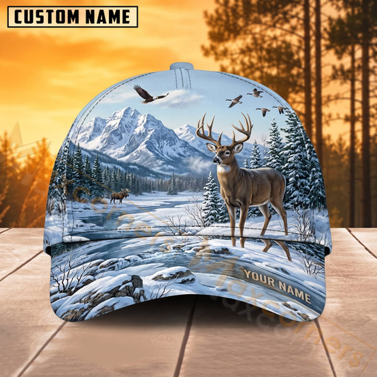 Maxcorners Deer Hunting Snowy Mountain Eagle Wilderness Personalized Name 3D Cap