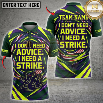 Maxcorners Bowling Neon I Dont Need Advice I Need A Strike Personalized Name 3D Unisex Shirt