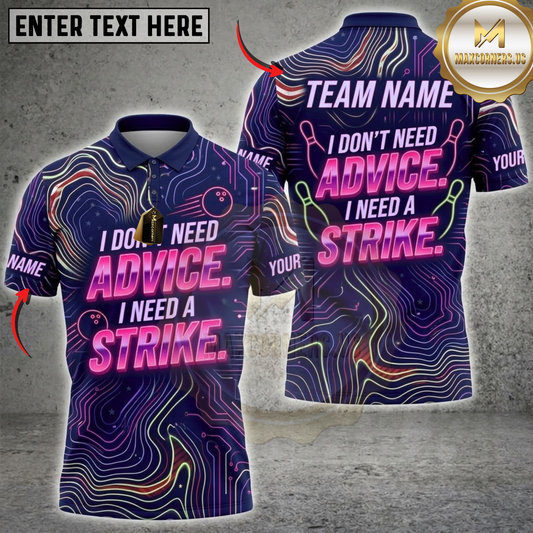 Maxcorners Bowling I Don't Need Therapy I Need A Strike Rainbow Swirl Pattern Multicolor Customized Name, Team Name 3D Shirts ( 4 Colors )