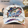 Maxcorners Fishing Graphic Patriotic US Flag Cracked Effect Customized Name 3D Cap