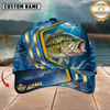 Maxcorners Fishing Blue Gold Wave Design Personalized Name 3D Cap