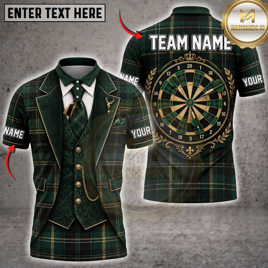 Maxcorners Darts Dark Green Tuxedo Vintage Gold Dartboard Personalized Name 3D Unisex Shirt