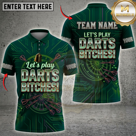Maxcorners Darts Let's Play Darts Bitches Navy Blue Geometric Pattern Multicolor Customized Name, Team Name 3D Shirts ( 4 Colors )