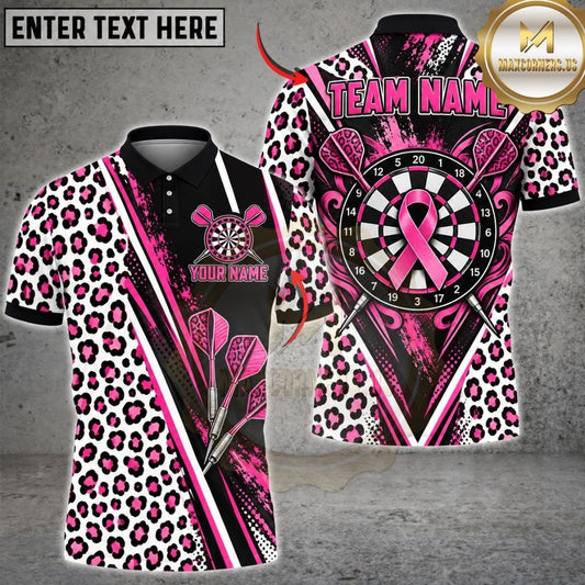 Maxcorners Darts Breast Cancer Ribbon Awareness Leopard Print Geometric Lines Target Board Graphic Multicolor Customized Name, Team Name 3D Shirts